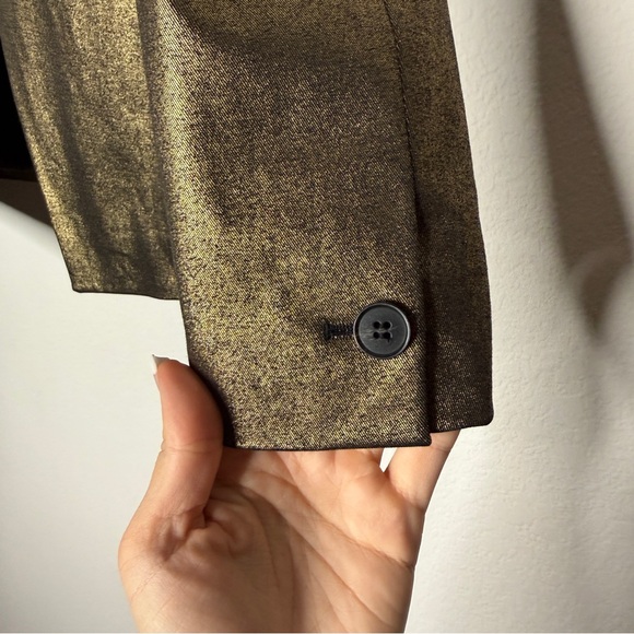 AllSaints Blazer Metallic Gold Single Button Faux Pocket Lined Jacket Size 4 - Picture 5 of 7